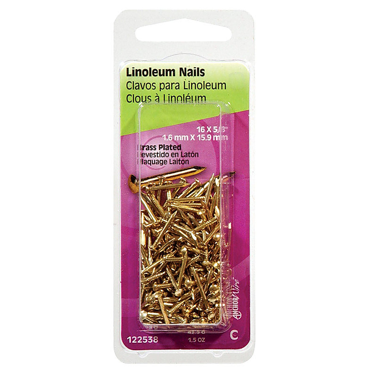 Hillman 122538 5/8 in. Binding Brass-Plated Steel Nail Flat
