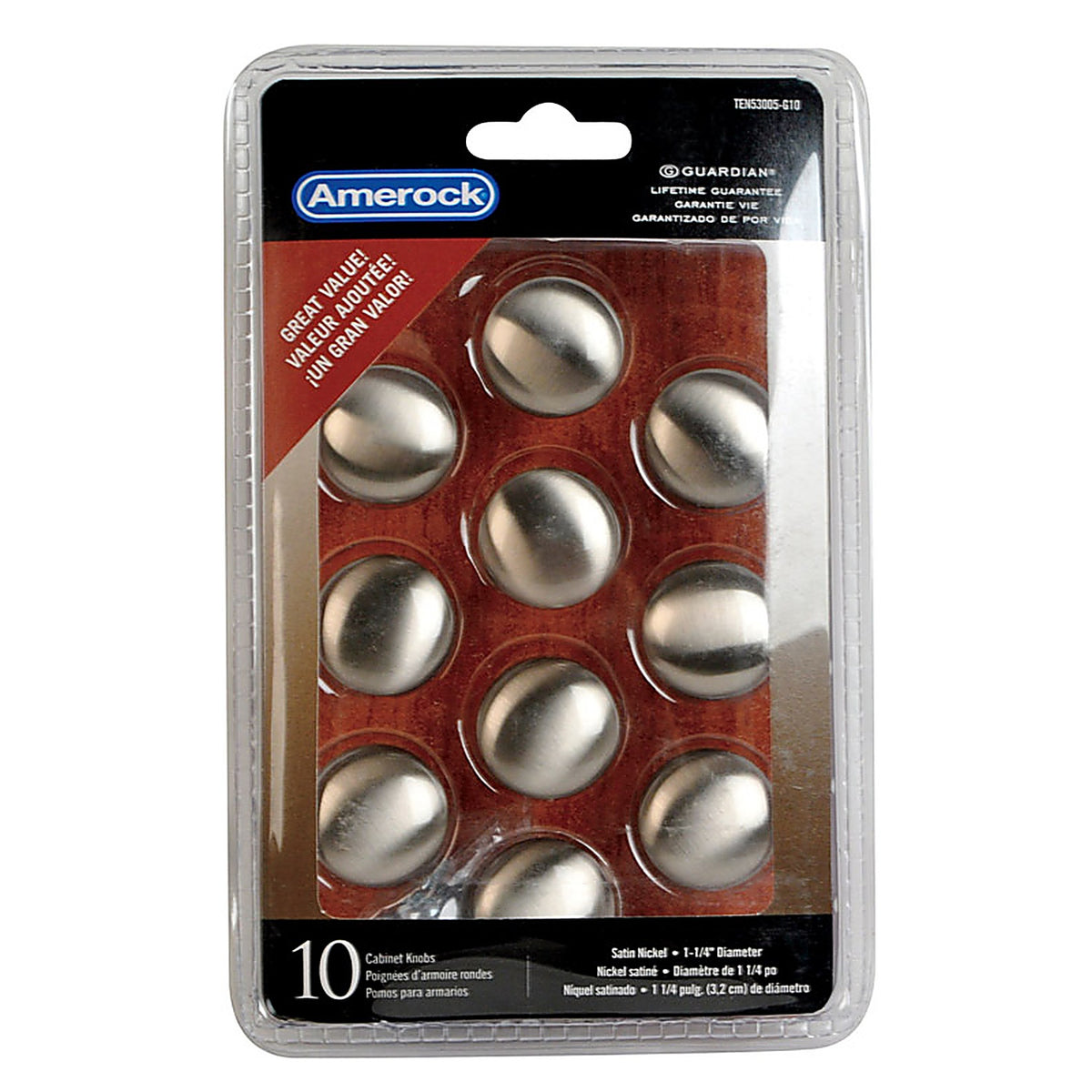 Amerock - TEN53005G10 - Allison Value Round Cabinet Knob 1-1/4 In. D 1-1/8 In. Satin Nickel 10 Pack