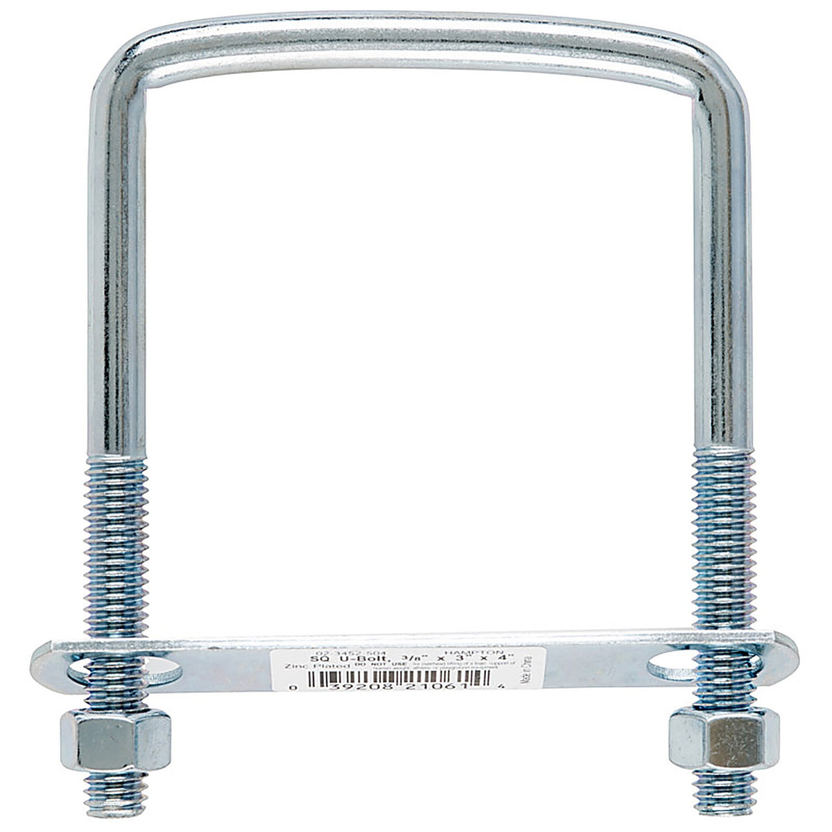 Hampton 02-3452-504 3/8 in. x 3 in. W x 4 in. L Coarse Zinc-Plated Steel Square Bend U Bolt