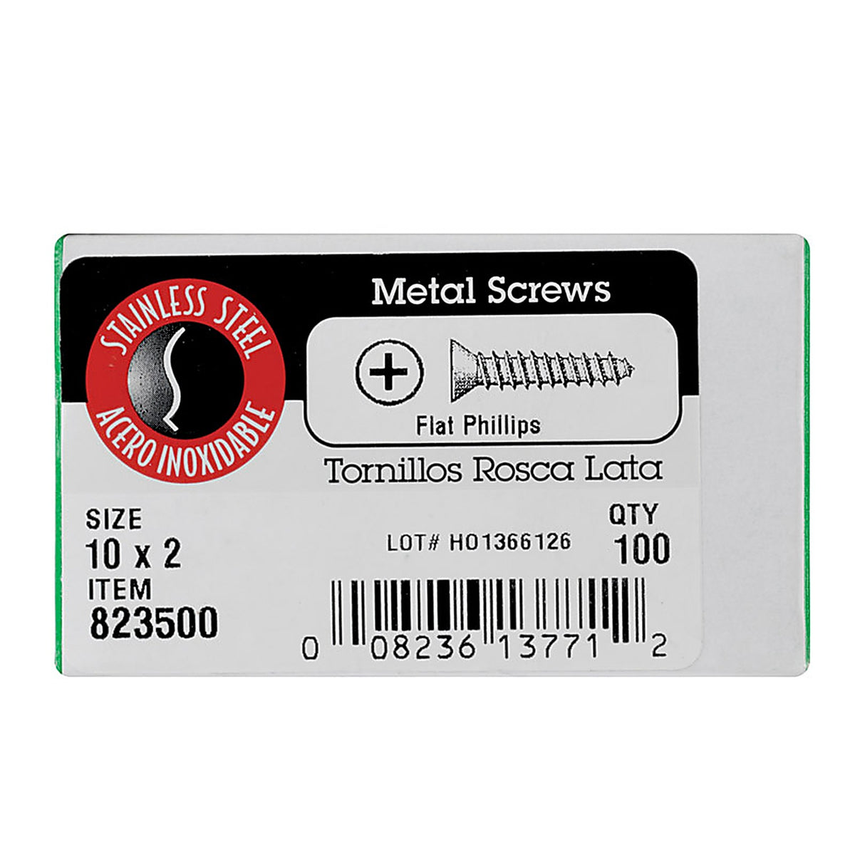Hillman 823500 No. 10 x 2 in. L Phillips Flat Head Stainless Steel Sheet Metal Screws 100 1/Pack
