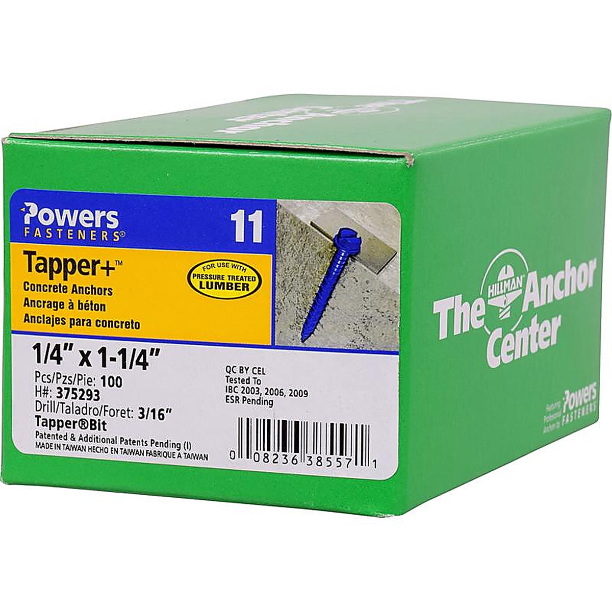 Hillman 375293 Tapper Steel Hex Head Concrete Screw Anchor 100/Pack