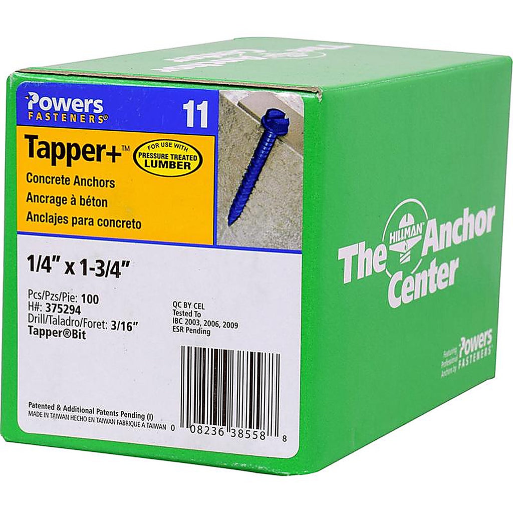 Hillman 375294 Tapper Steel Hex Head Concrete Screw Anchor 100/Pack