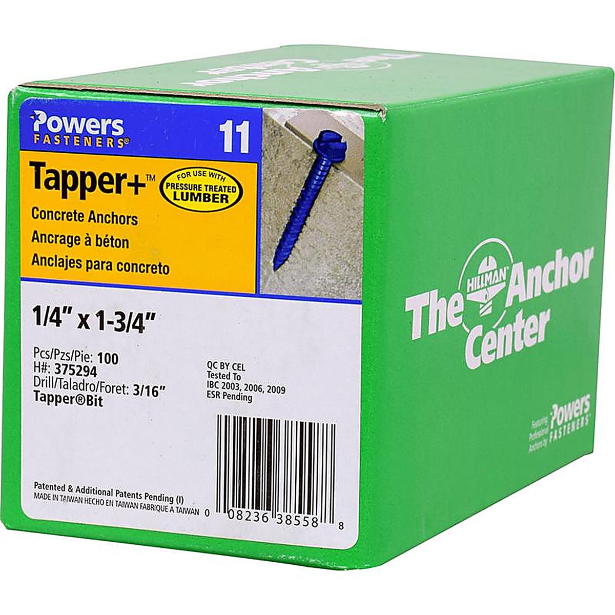 Hillman 375294 Tapper Steel Hex Head Concrete Screw Anchor 100/Pack