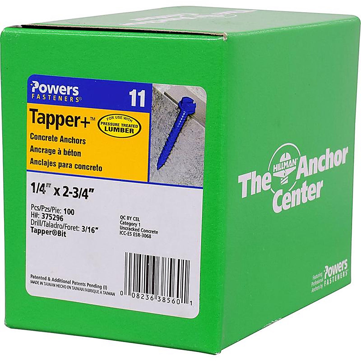 Hillman 375296 Tapper Steel Hex Head Concrete Screw Anchor 100/Pack