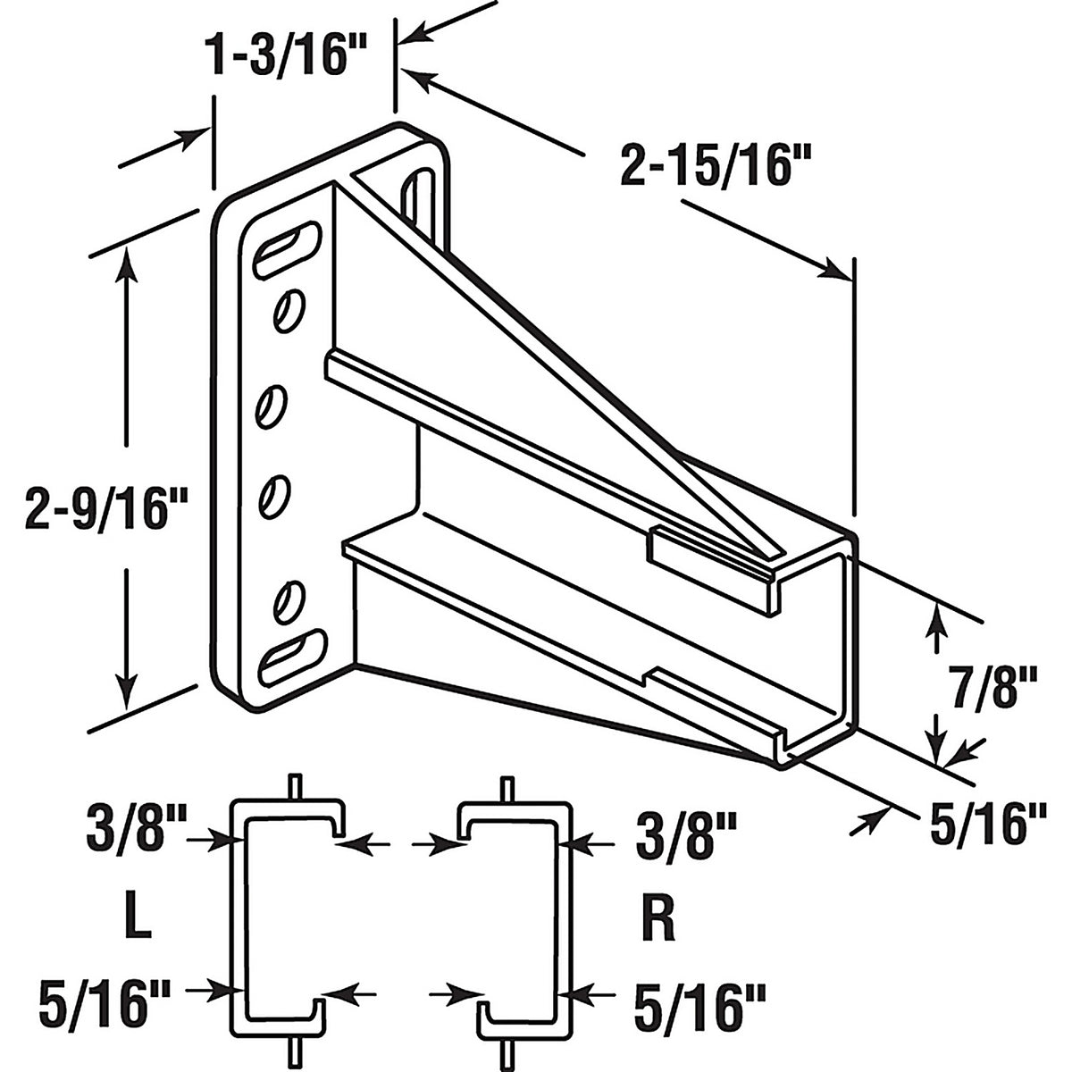 Prime-Line - R 7240 - 2-3/4 in. L Plastic Ball-Bearing Rollers Drawer Slides Track Bracket 2 pk