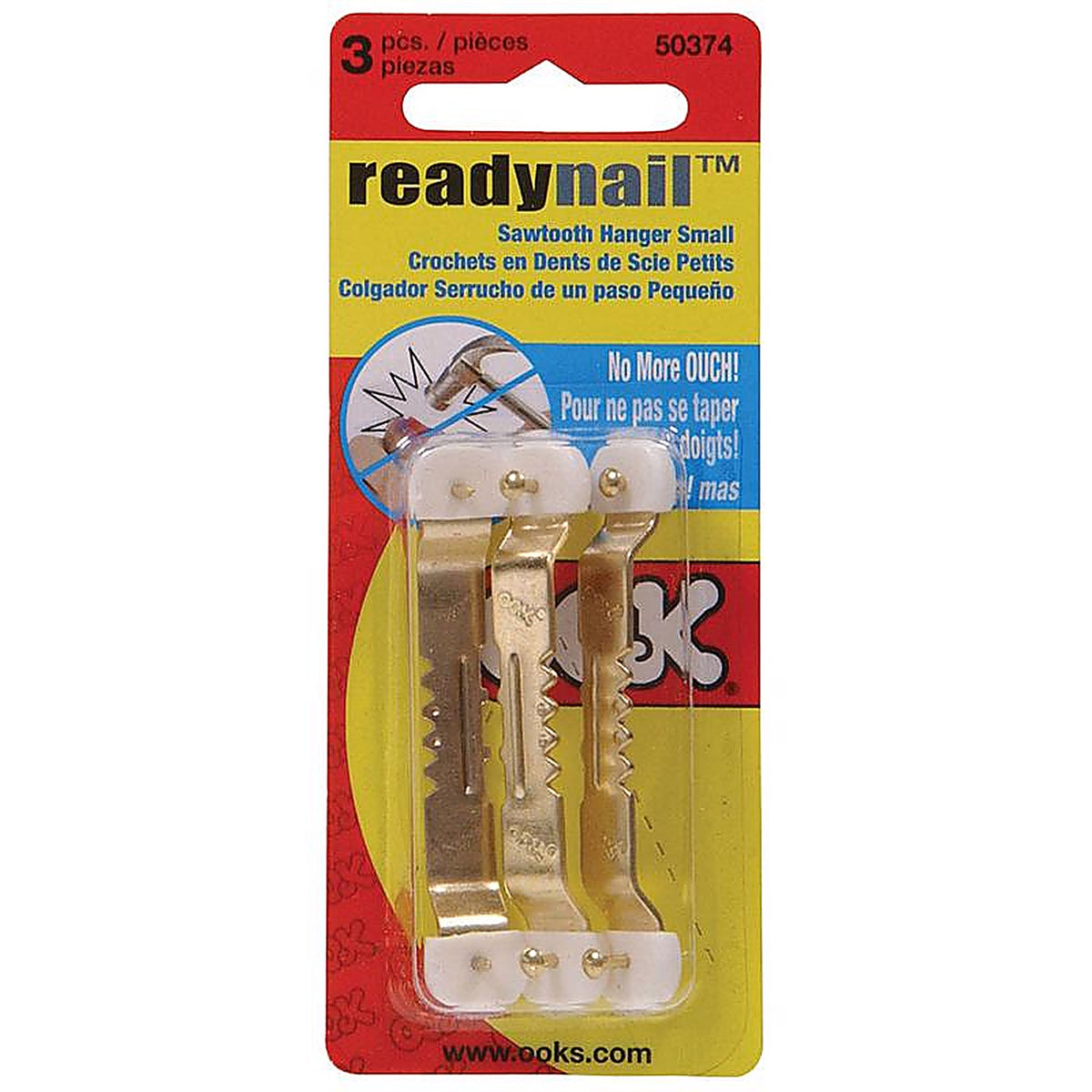 OOK 50374 ReadyNail Brass-Plated Sawtooth Picture Hanger 40 lb. 3/Pack