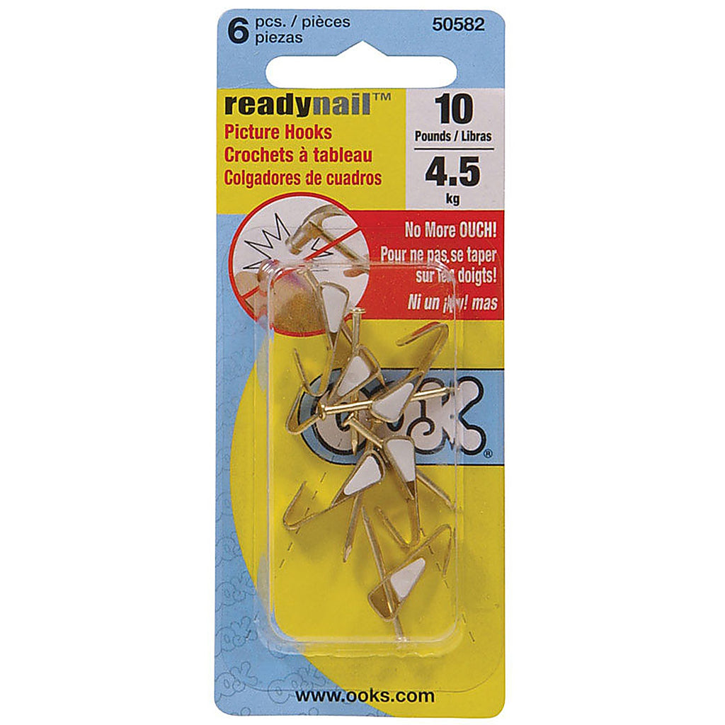 OOK 50582 ReadyNail Brass-Plated Conventional Picture H10 lb. 6/Pack