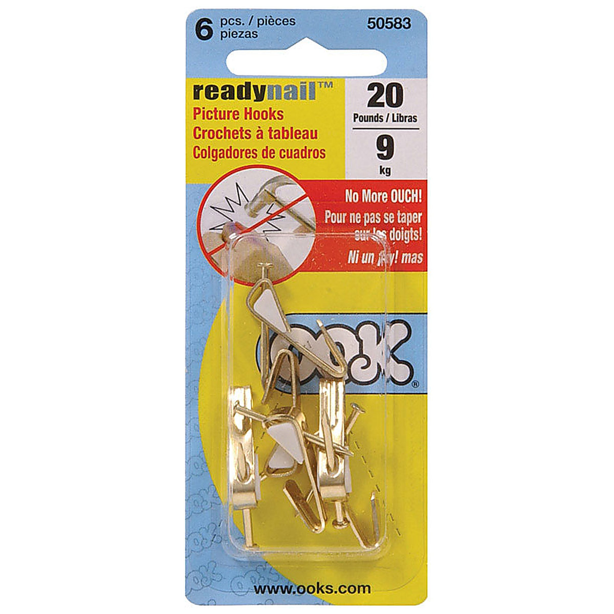 OOK 50583 ReadyNail Brass-Plated Conventional Picture H20 lb. 6/Pack