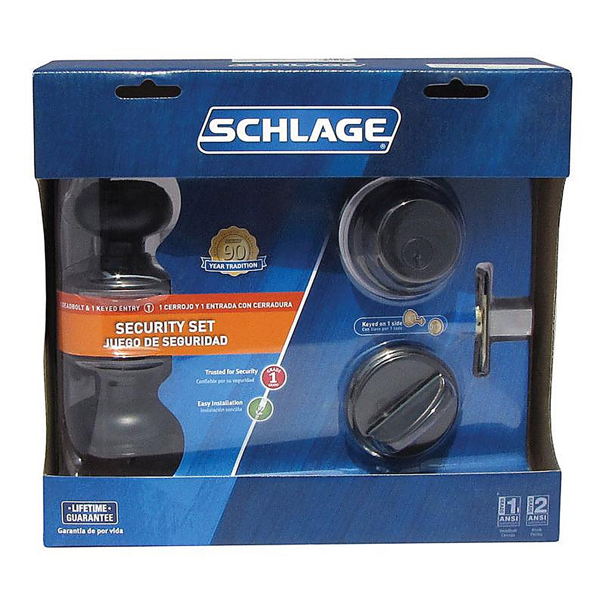 Schlage FB50NVGEO716 Georgian Aged Bronze Knob and Single Cylinder Deadbolt ANSI Grade 2 1-3/4 in.