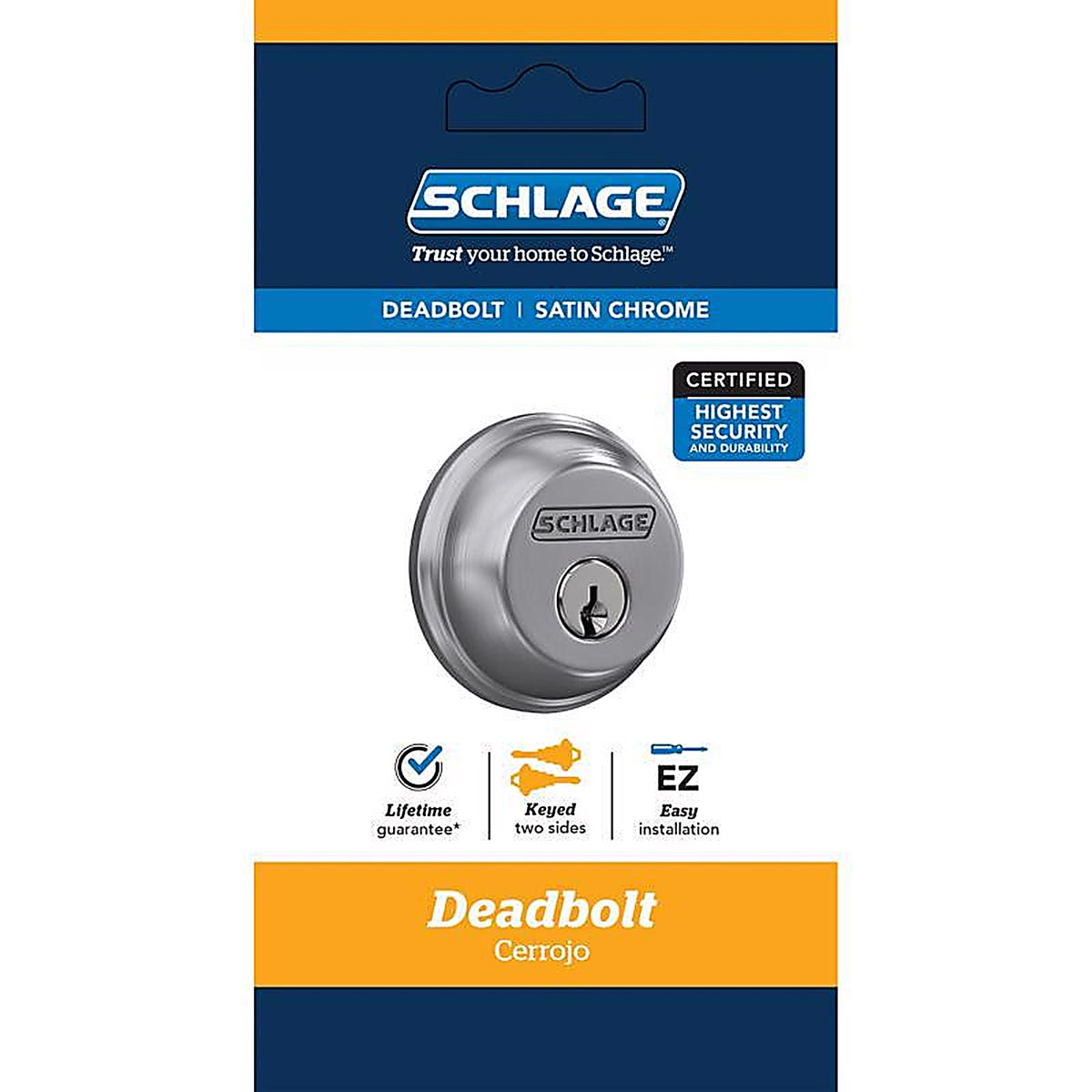 Schlage - B62CS G 626 - Satin Chrome Zinc Double Cylinder Deadbolt