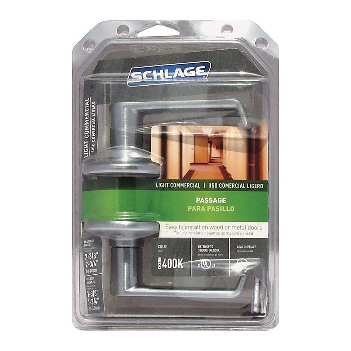 Schlage F10CSVELA626 Elan Satin Chrome Passage Lockset ANSI Grade 2 1-3/4 in.