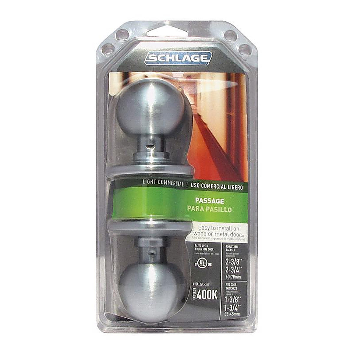 Schlage F10CSVORB626 Orbit Satin Chrome Passage Lockset ANSI Grade 2 1-3/4 in.