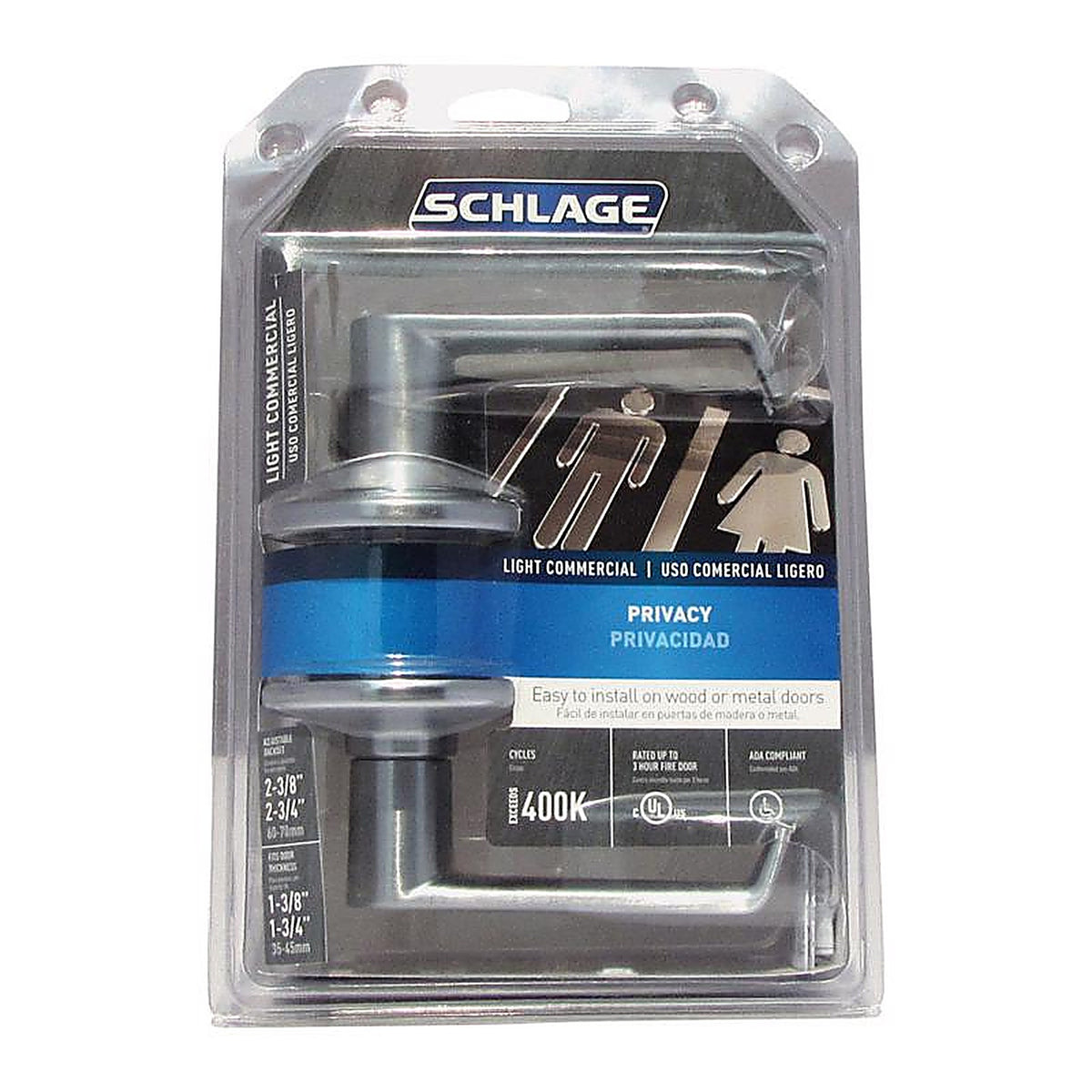 Schlage F40CSVELA626 Elan Satin Chrome Privacy Lockset ANSI Grade 2 1-3/4 in.