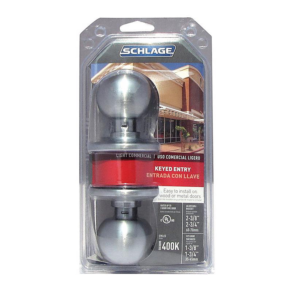 Schlage F51CSVORB626 Orbit Satin Chrome Entry Lockset ANSI Grade 2 1-3/4 in.