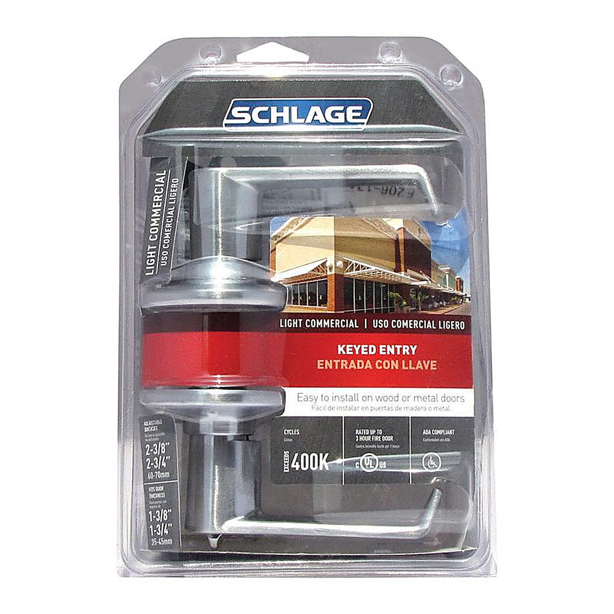Schlage F51CSVELA626 Elan Satin Chrome Entry Lockset 1-3/4 in.