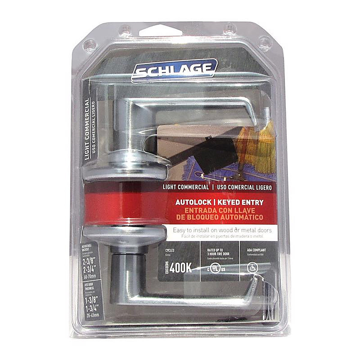 Schlage F80CSVELA626 Elan Satin Chrome Storeroom Lockset ANSI Grade 2 1-3/4 in.