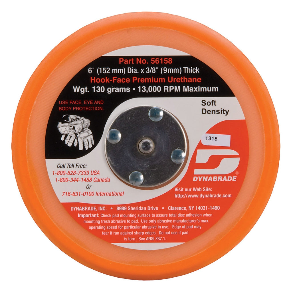 DYNABRADE 56158 6in. Dia. Non-Vacuum Disc Pad, Hook-Face, Short Nap