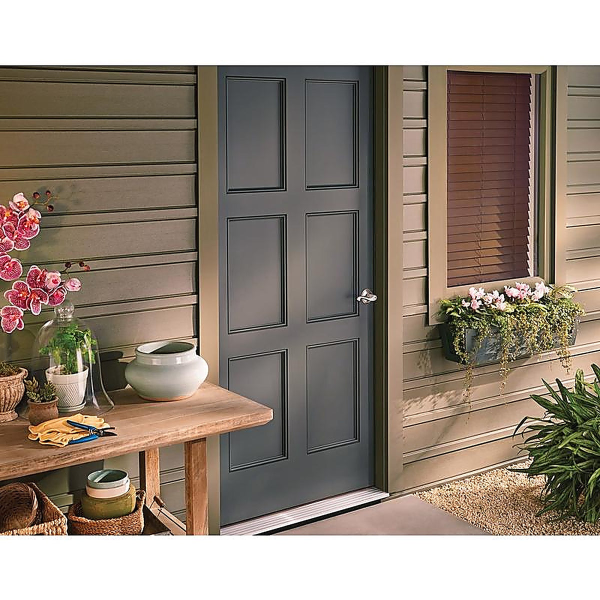 Schlage F51VFLA619 Flair Satin Nickel Entry Lockset ANSI Grade 2 1-3/4 in.