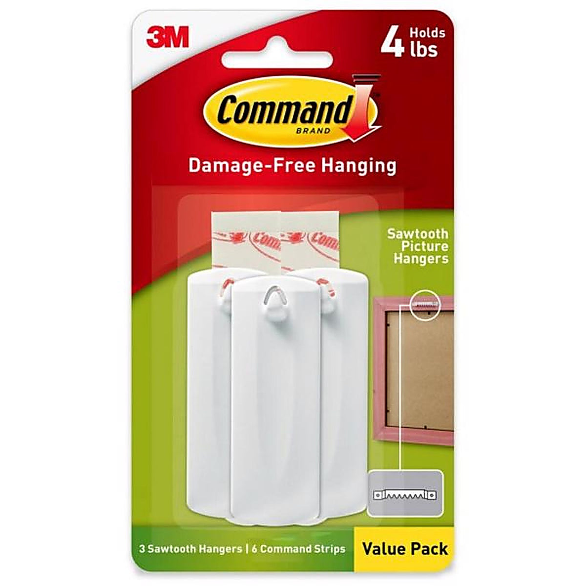 3M 17042-ES Command White Plastic Sawtooth 3/Pack Picture Hanger