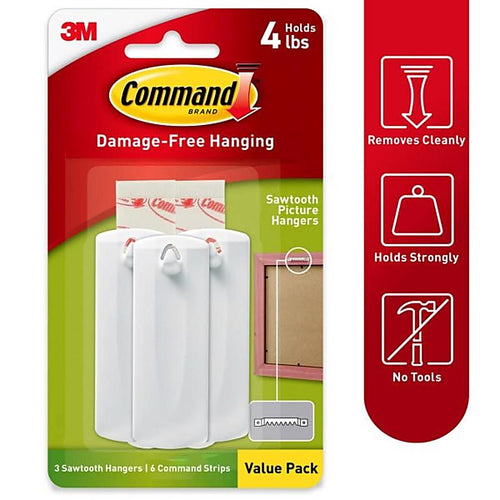 3M 17042-ES Command White Plastic Sawtooth 3/Pack Picture Hanger