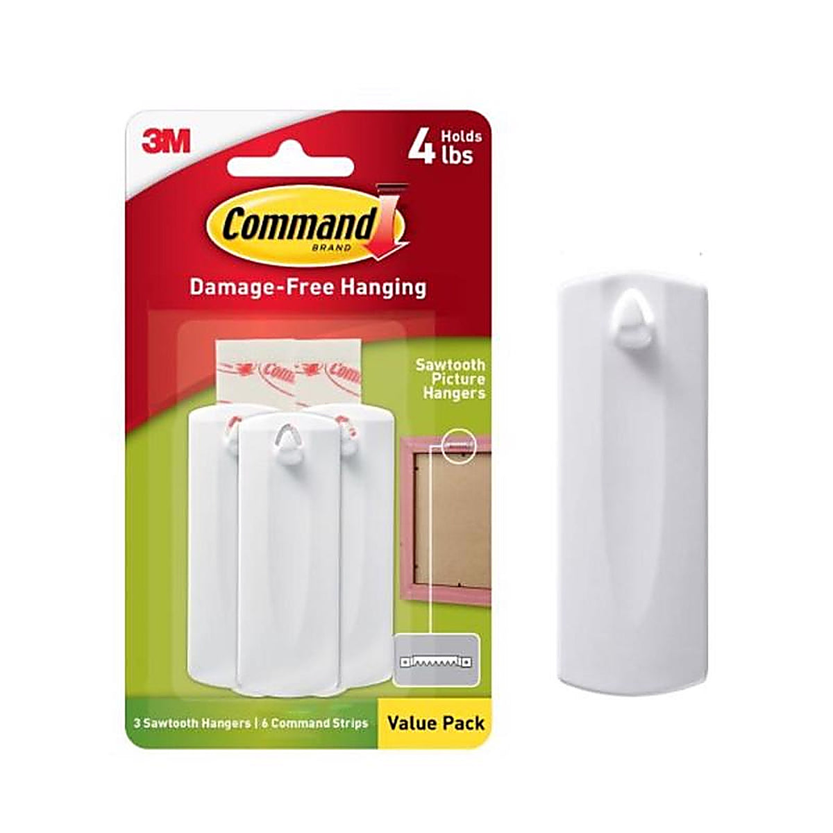 3M 17042-ES Command White Plastic Sawtooth 3/Pack Picture Hanger