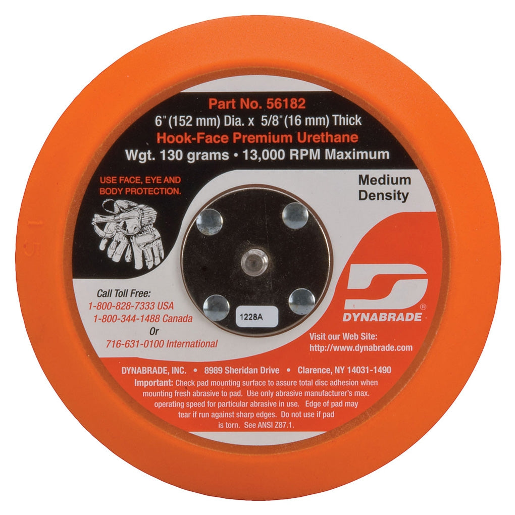 DYNABRADE 56182 6in. Dia. Non-Vacuum Disc Pad, Hook-Face Short Nap