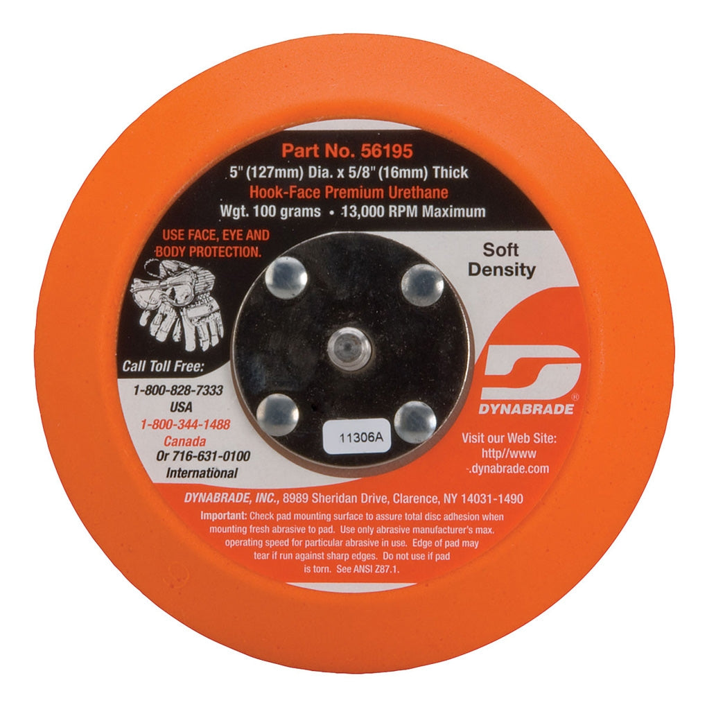 DYNABRADE 56195 5in. Dia. Non-Vacuum Disc Pad, Hook-Face, Short Nap