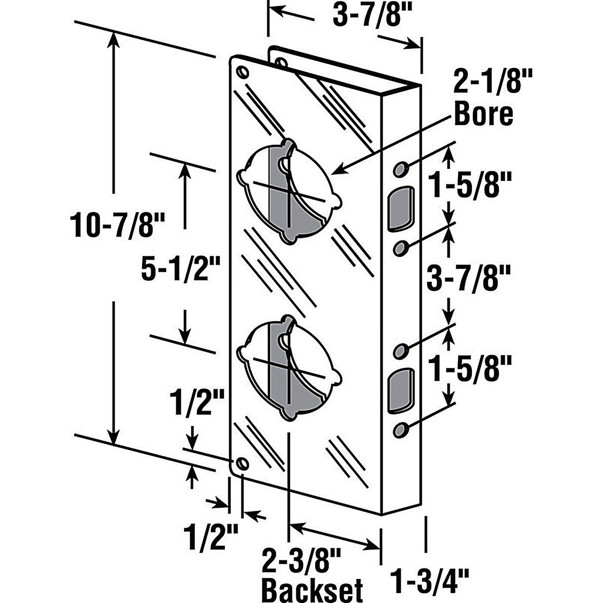 Prime-Line U9537 12.72 in. H x 2-1/8 in. L Brass-Plated Brass Recessed Door Reinforcer