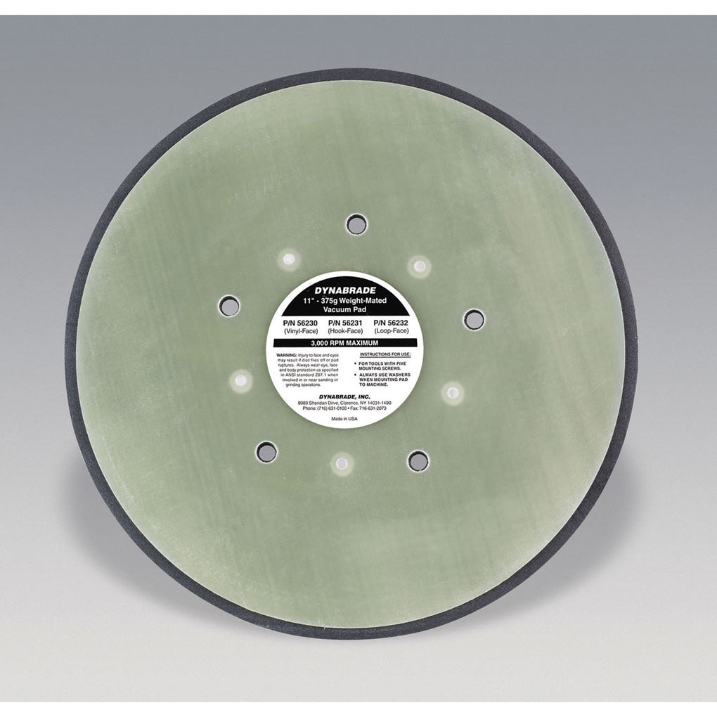 DYNABRADE 56231 11in. Dia. Non-Vacuum/Vacuum Disc Pad, Hook-Face Short Nap