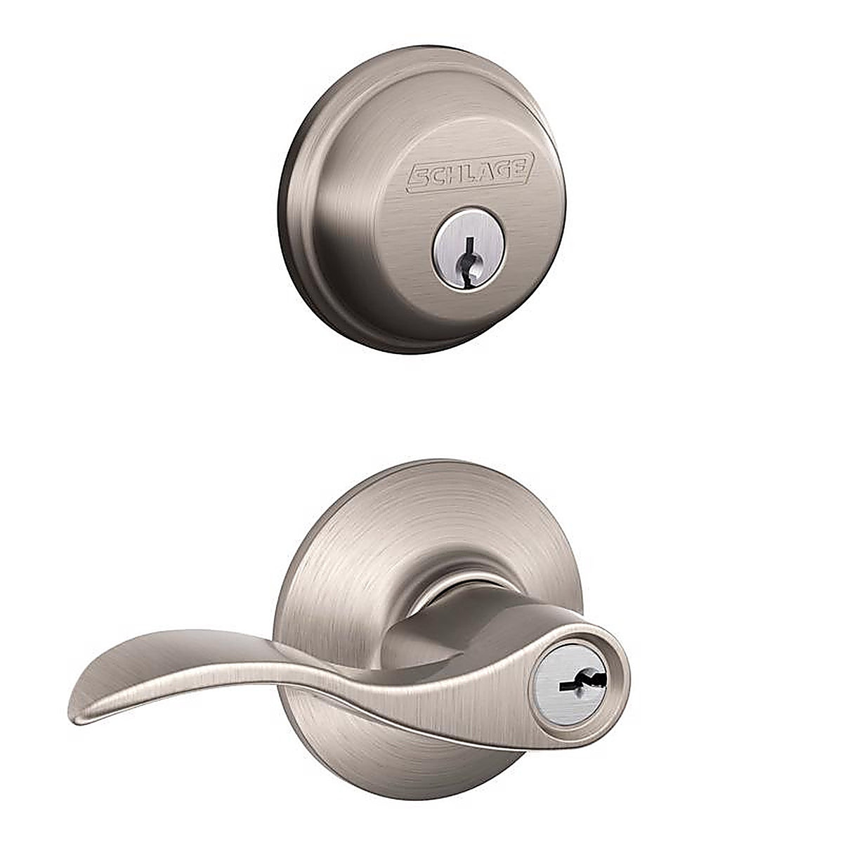 Schlage FB50NVACC619 Accent Satin Nickel Lever and Single Cylinder Deadbolt ANSI Grade 2 1-3/4 in.