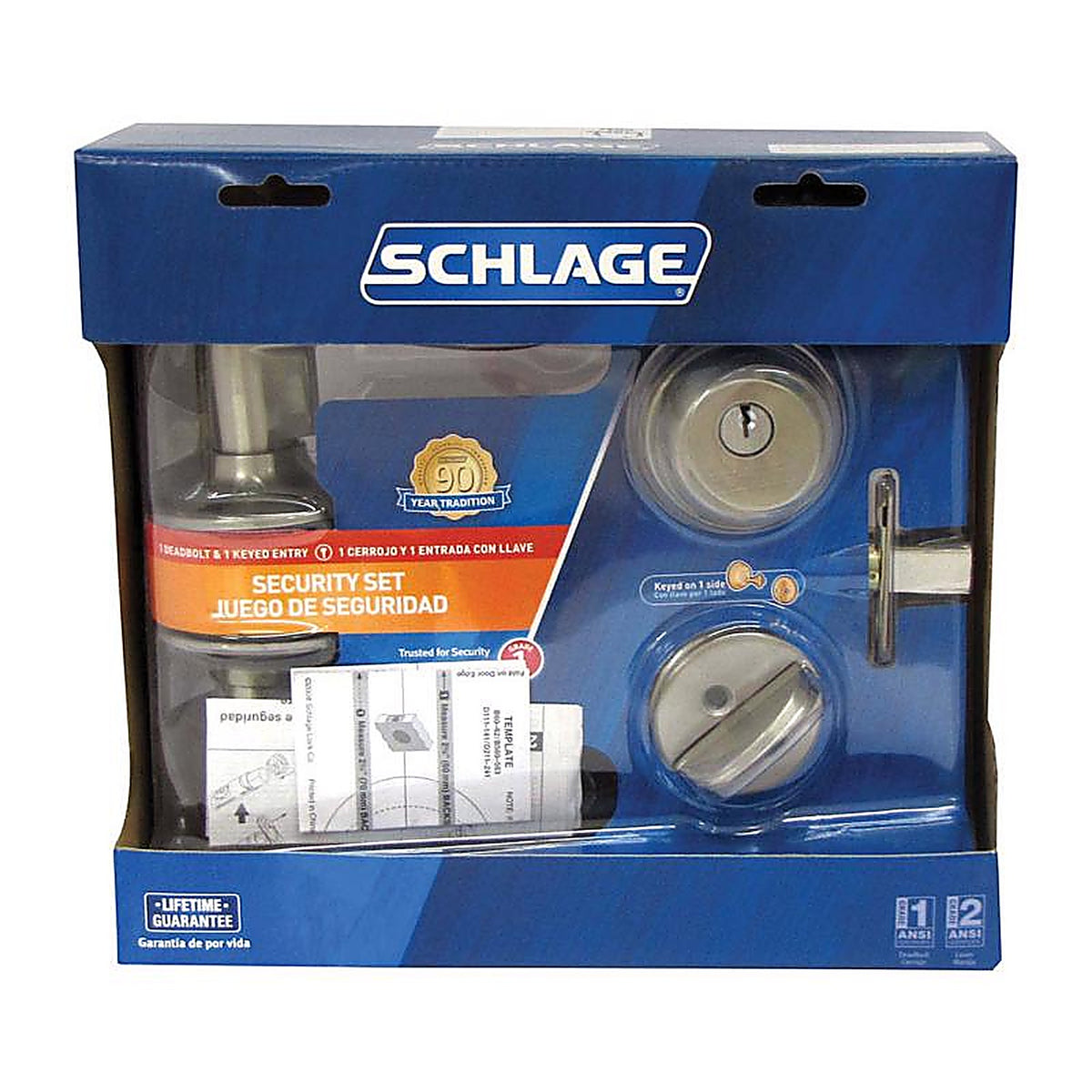 Schlage FB50NVACC619 Accent Satin Nickel Lever and Single Cylinder Deadbolt ANSI Grade 2 1-3/4 in.