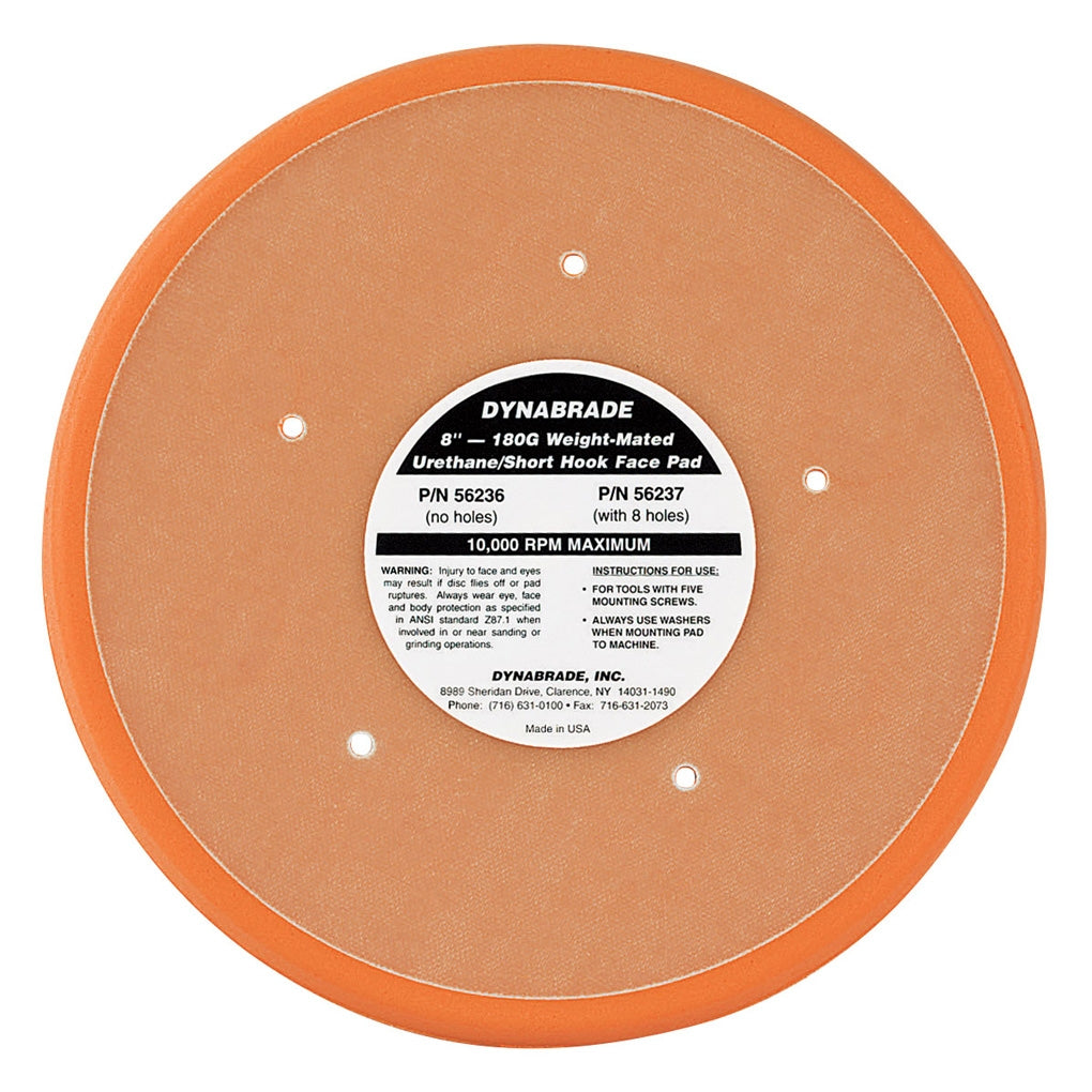 DYNABRADE 56236 8in. Dia. Non-Vacuum Disc Pad, Hook-Face, Short Nap