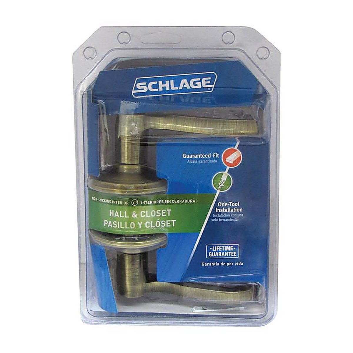 Schlage F10VFLA609 Flair Antique Brass Passage Lockset ANSI Grade 2 1-3/4 in.