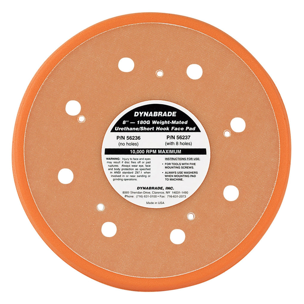 DYNABRADE 56237 8in. Dia. Vacuum Disc Pad, Hook-Face, Short Nap