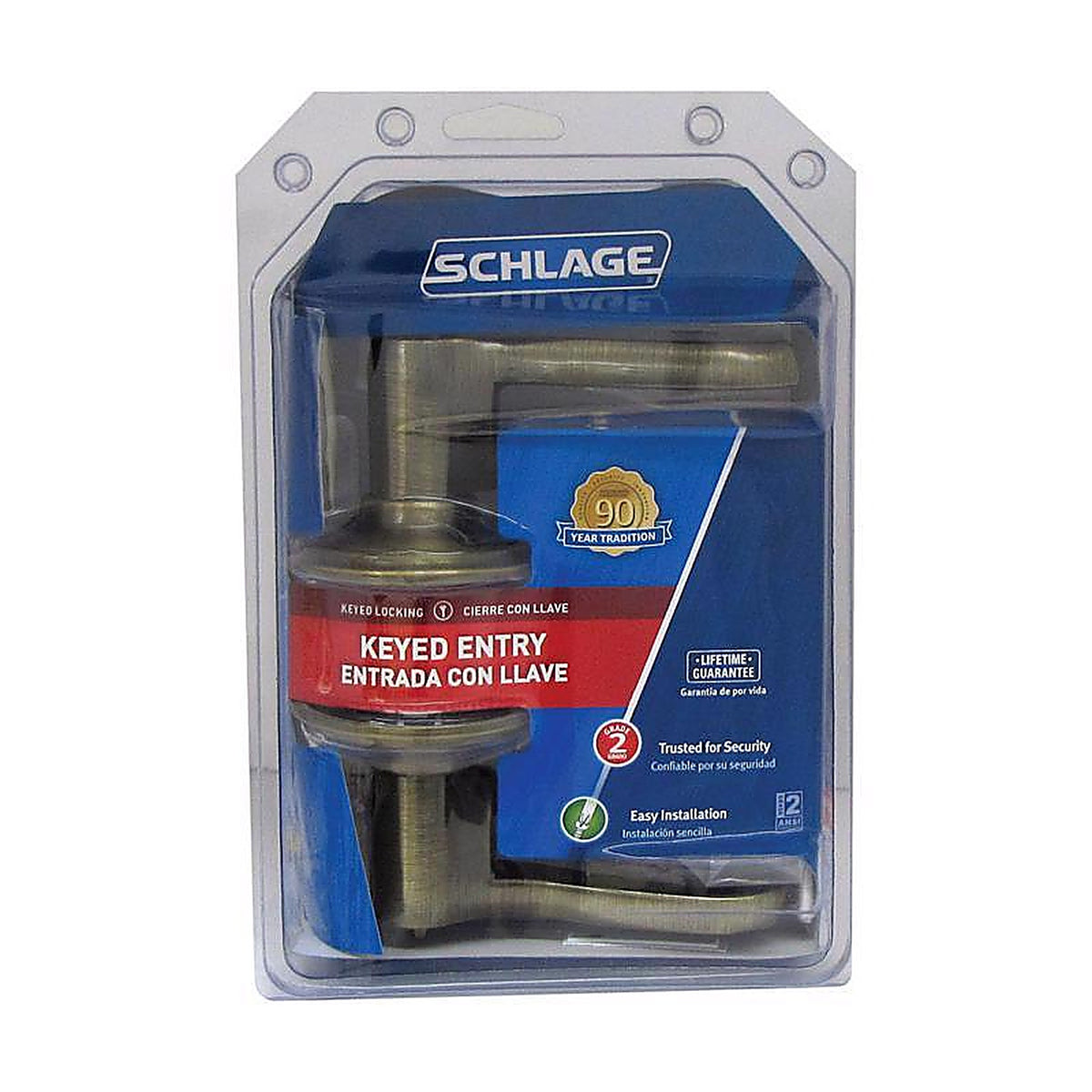 Schlage F51VFLA609 Flair Antique Brass Entry Lockset ANSI Grade 2 1-3/8 in.