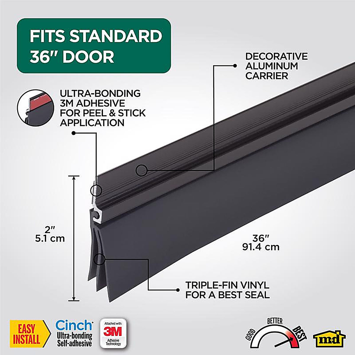 M-D 43302 Cinch Brown Aluminum/Vinyl Weatherstrip For Doors, Doors 36 in. L x 1/4 in.