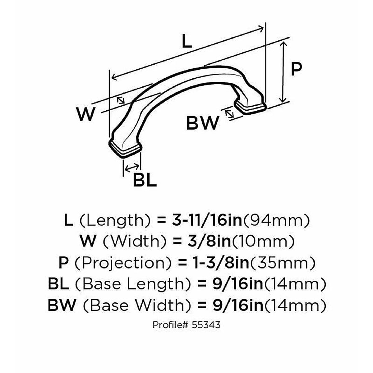 Amerock - BP55343ORB - Traditional Arch Cabinet Pull 3 In. Oil Rubbed Bronze Brown 1 Pack