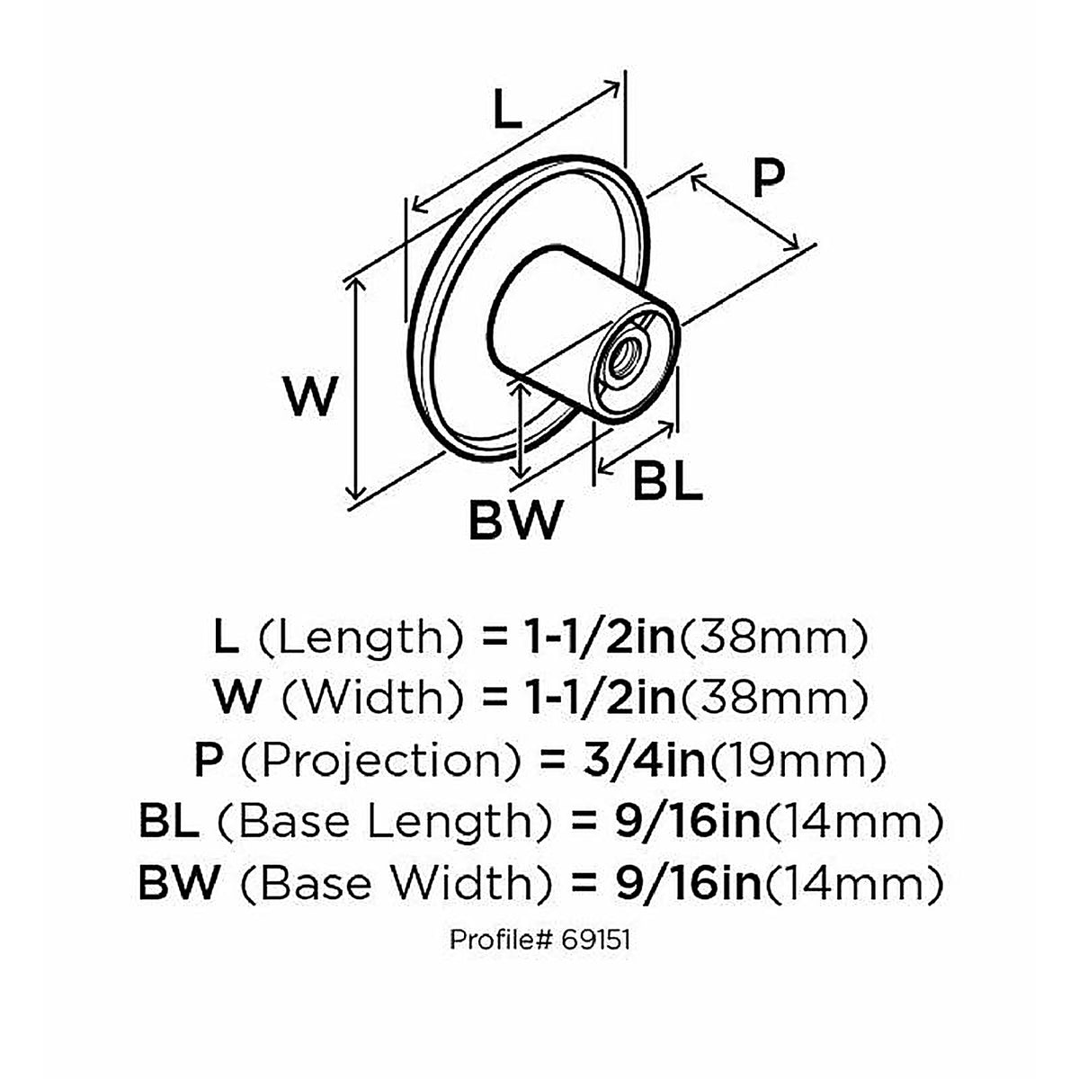 Amerock - BP69151G10 - Allison Round Cabinet Knob 1-1/2 In. D 3/4 In. Satin Nickel 1 Pack
