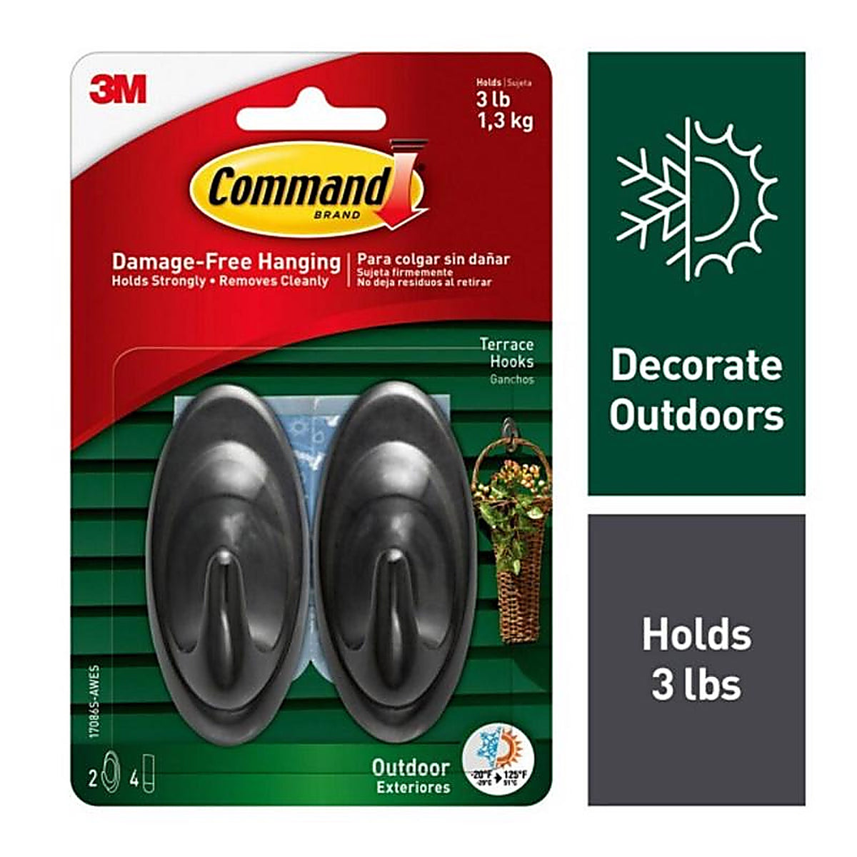 3M 17086S-AWES Medium Plastic Terrace Hooks 3-1/4 in. L 2/Pack