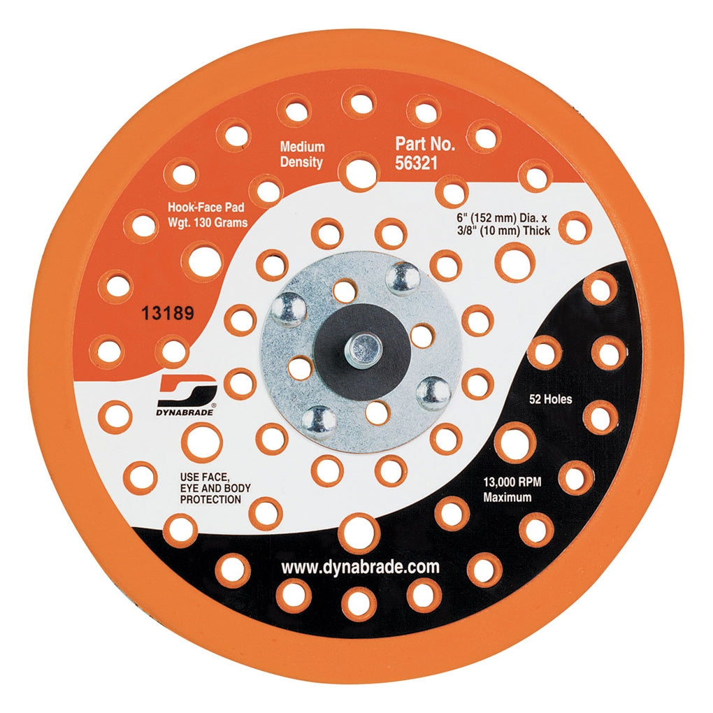 DYNABRADE 56321 6in. Dia. Vacuum Disc Pad, Hook-Face, 52 Holes