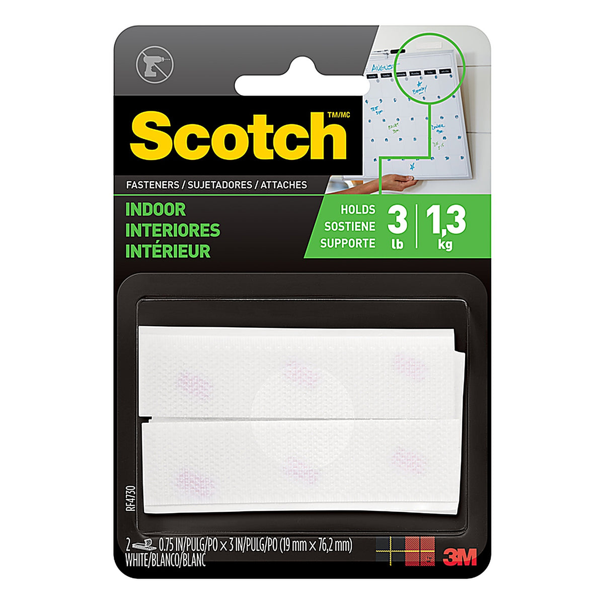 Scotch - RF4730 - Medium Foam Hook and Loop Fastener 3 In. L 2 Pack