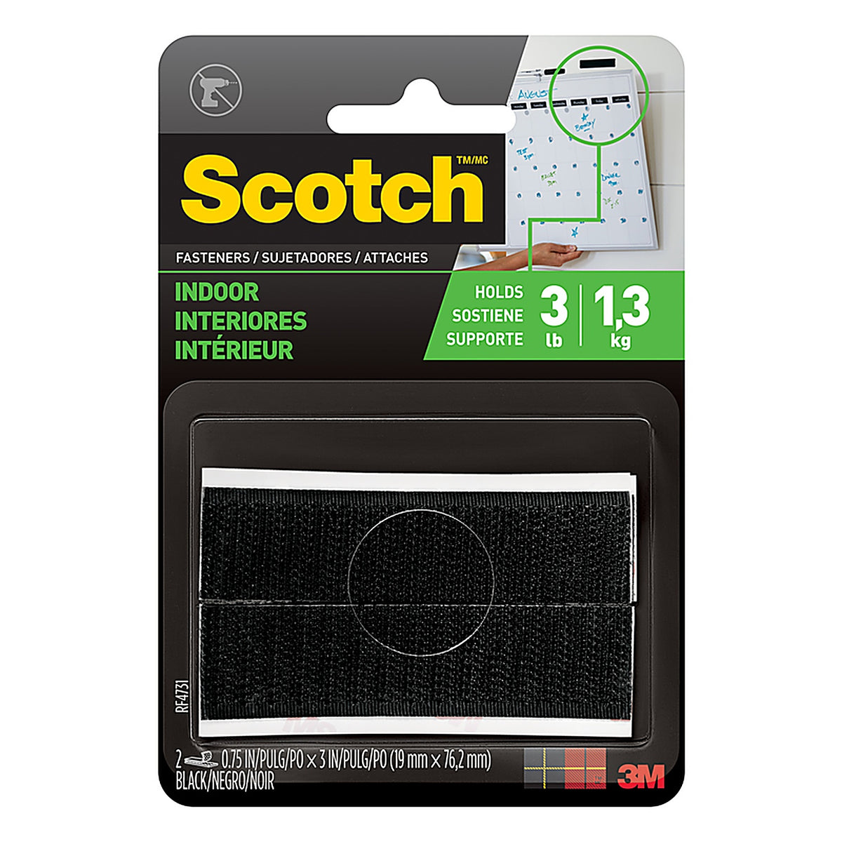 Scotch - RF4731 - Medium Foam Hook and Loop Fastener 3 In. L 2 Pack
