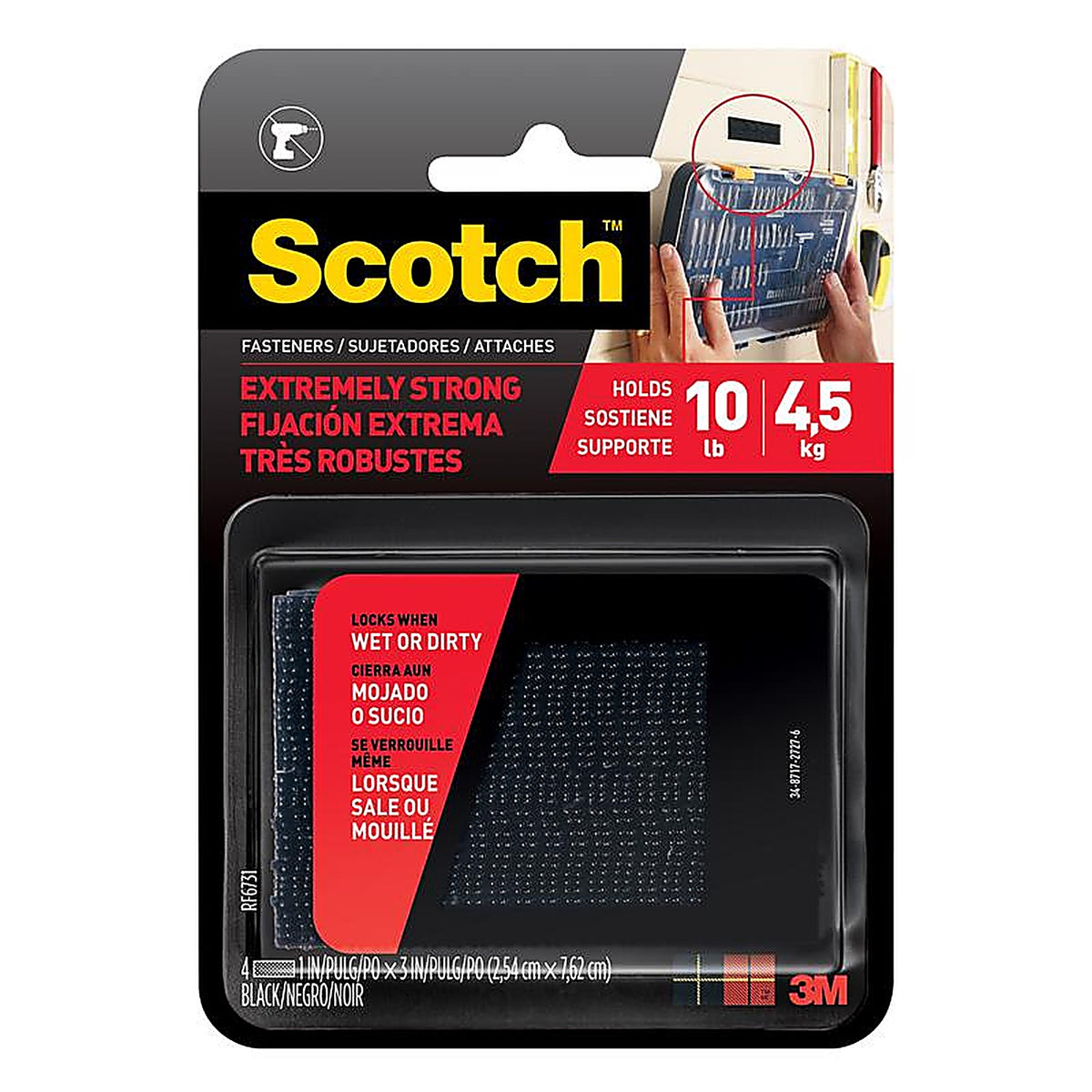 3M RF6731 Scotch Medium Foam Hook and Loop Fastener 3 in. L 2/Pack
