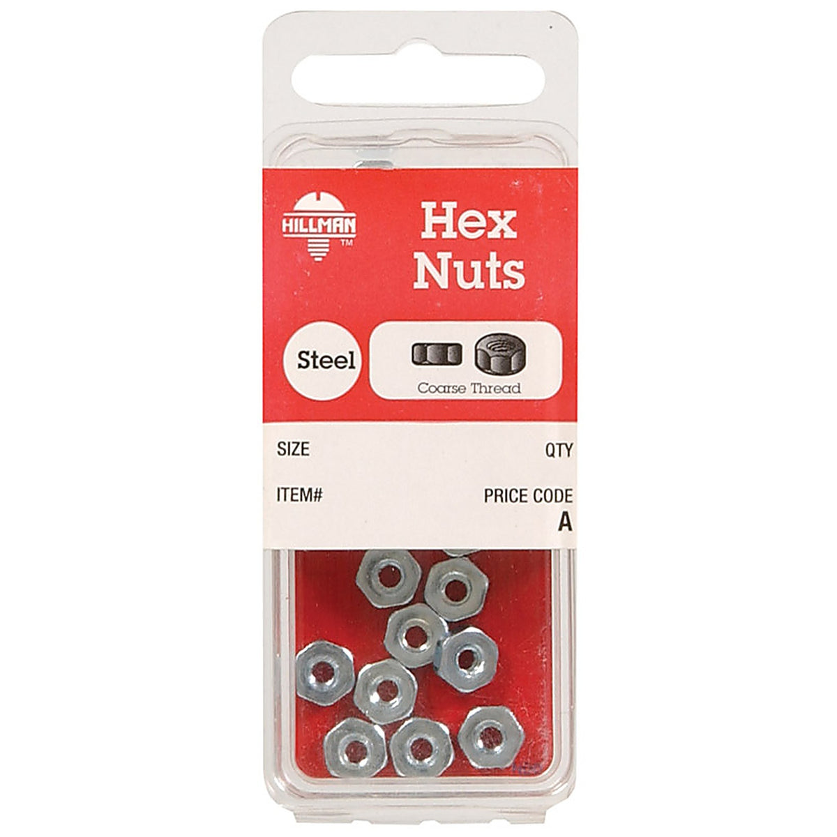 Hillman 6212 1/4 in. Zinc-Plated Steel USS Hex Nut 12/Pack