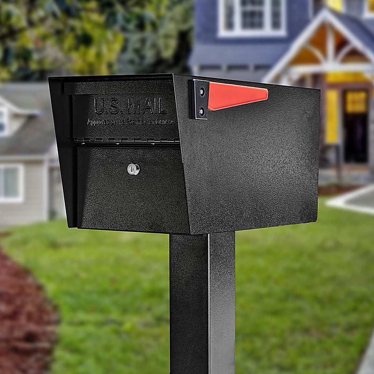 Mail Boss 7506 Mail Manager Modern Galvanized Steel Post Mount Black Locking Mailbox