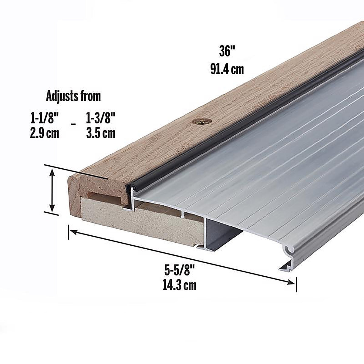 M-D 78600 1.13 H x 5.63 in. W x 36 in. L Mill Oak Adjustable Deluxe Threshold Silver