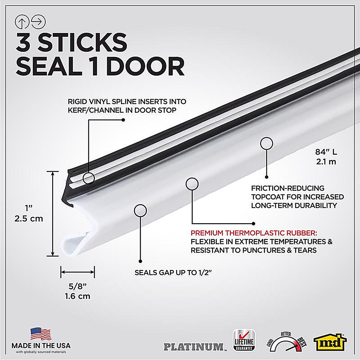 M-D 91890 White Rubber Weatherstrip For Doors, Doors 7 ft. L x 3/4 in.