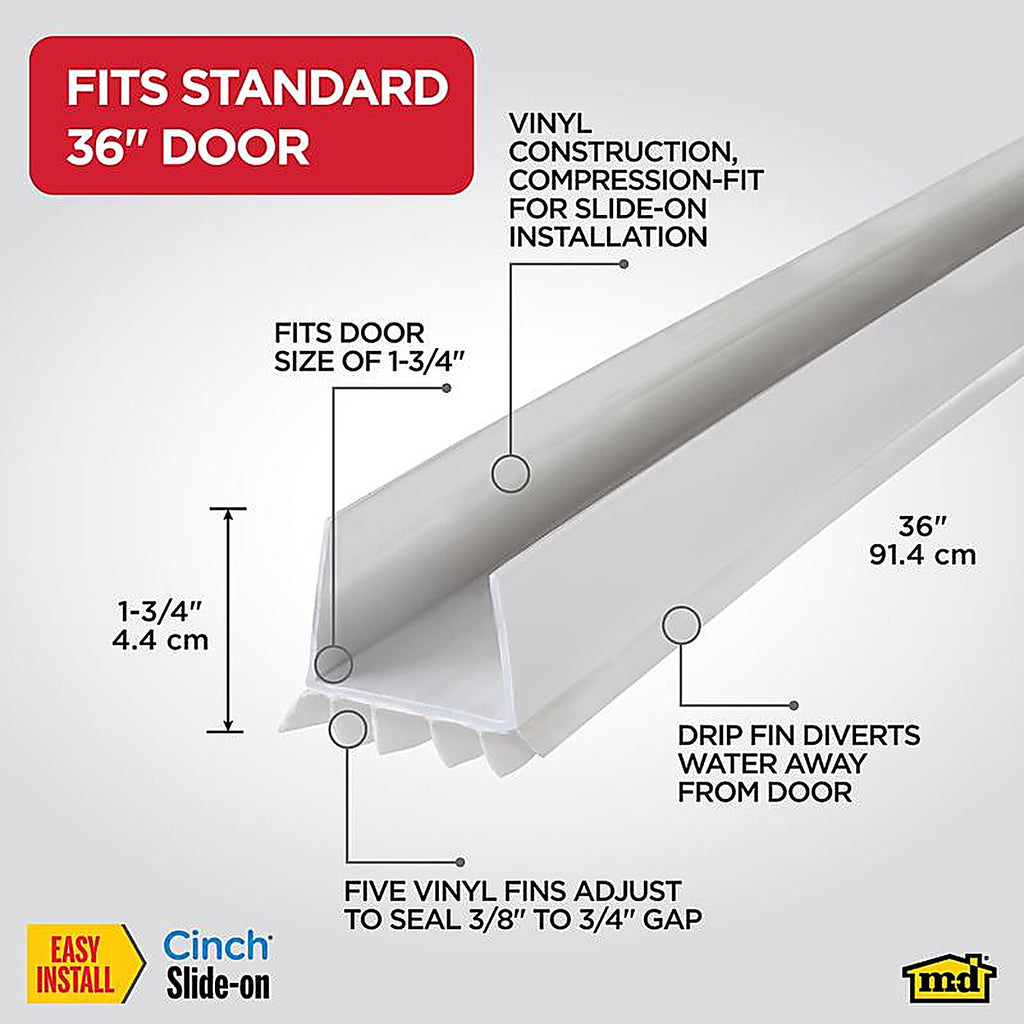 M-D 43336 White Vinyl Door Seal For Door Bottom 3 ft. L x 1-3/4 in.
