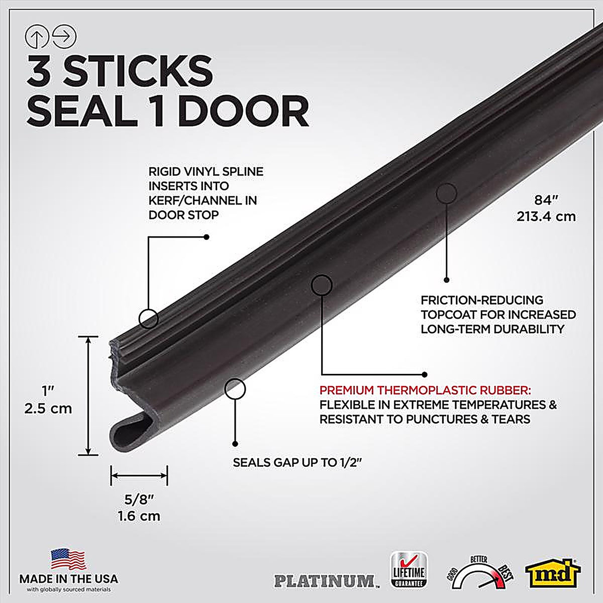 M-D 91891 Brown Rubber Weatherstrip For Doors, Doors 84 in. L x 3/4 in.
