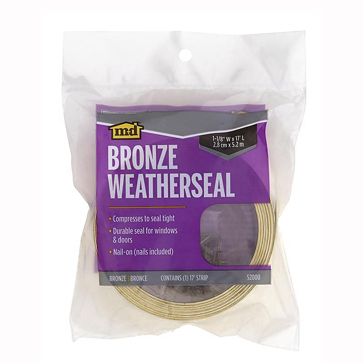 M-D 52000 Bronze Metal Weather Stripping For Door 17 ft. L x 1-1/8 in.